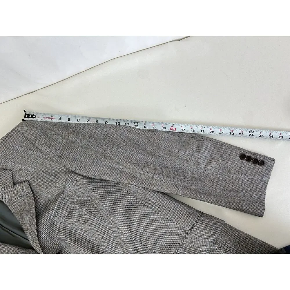 Hugo Boss Lanificio Tesse‎ Biella Windowpane Plaid Gray Blazer Men's 42T Wool